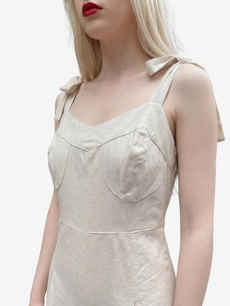 MY FASHION Beige Natural MY FASHION Sweetheart Neck Linen Blend Jumpsuit for Women | Best Price UAE